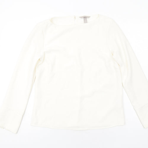 H&M Womens Ivory Polyester Basic Blouse Size 8 Round Neck