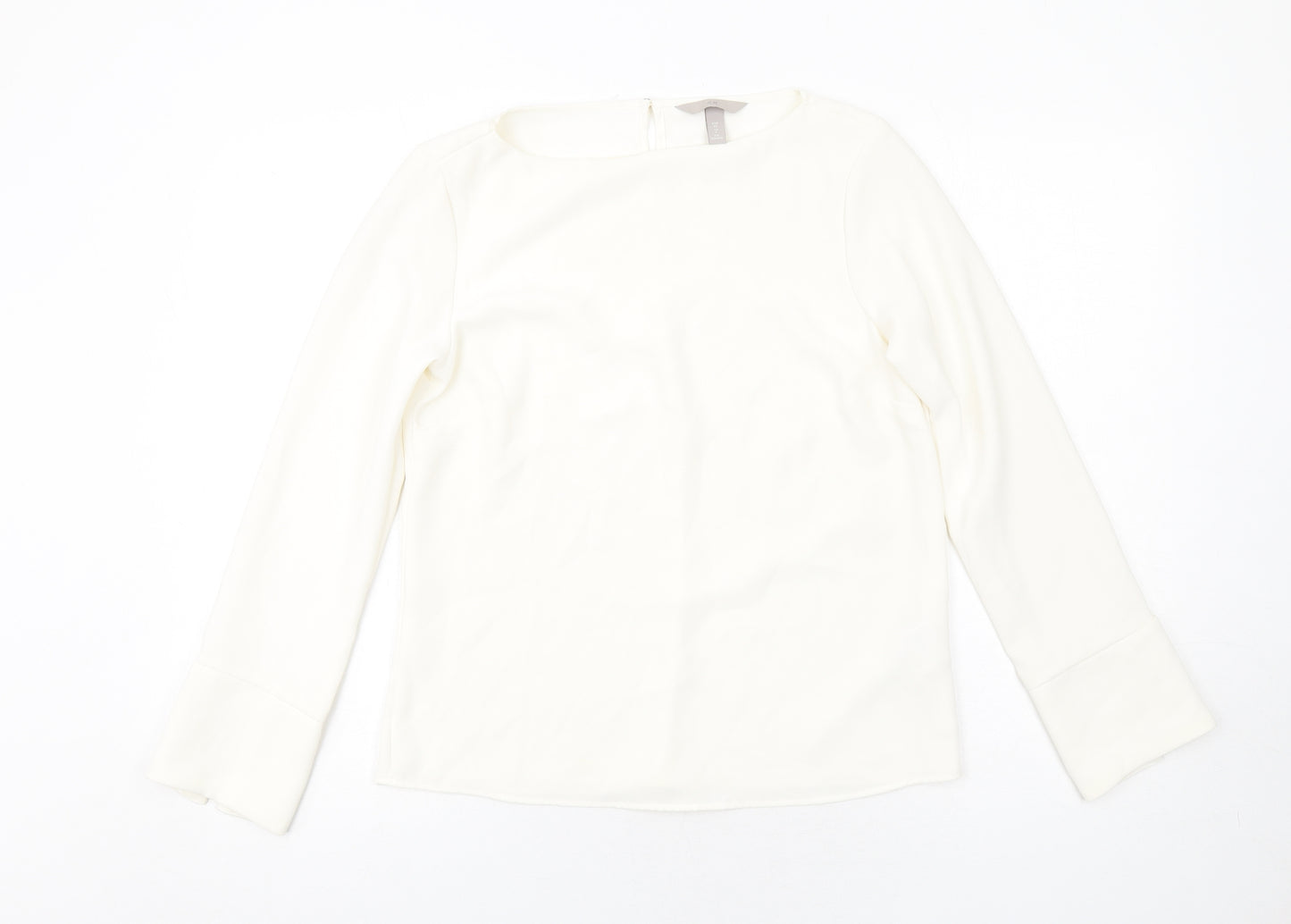 H&M Womens Ivory Polyester Basic Blouse Size 8 Round Neck