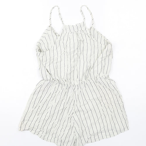 Stradivarius Womens White Striped Modal Playsuit One-Piece Size M Pullover