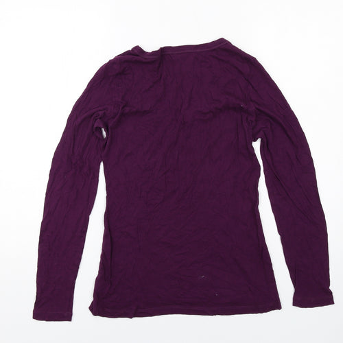 Marks and Spencer Womens Purple Cotton Basic T-Shirt Size 16 V-Neck