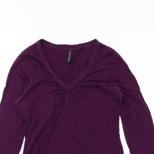 Marks and Spencer Womens Purple Cotton Basic T-Shirt Size 16 V-Neck