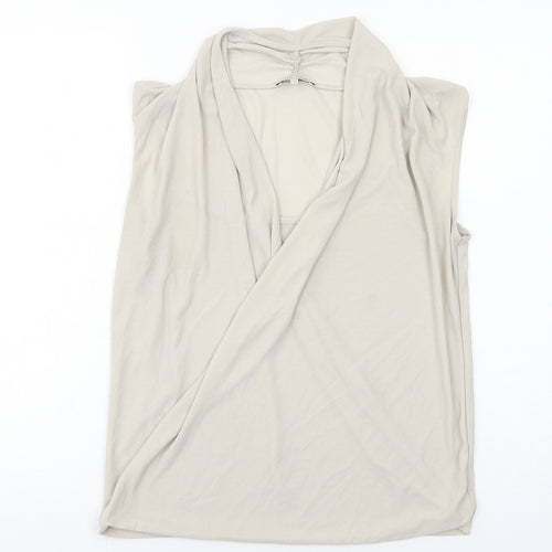 River Island Womens Beige Polyester Basic Blouse Size 12 V-Neck