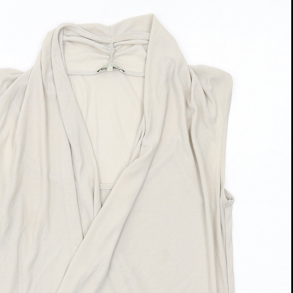 River Island Womens Beige Polyester Basic Blouse Size 12 V-Neck