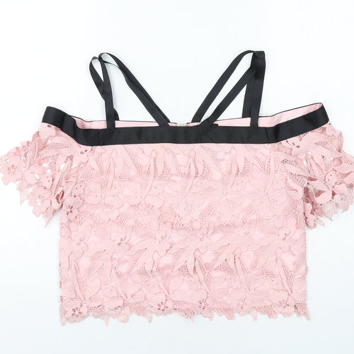 Topshop Womens Pink Polyester Cropped Blouse Size 10 Square Neck