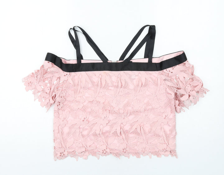 Topshop Womens Pink Polyester Cropped Blouse Size 10 Square Neck