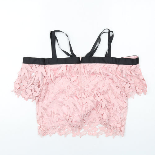 Topshop Womens Pink Polyester Cropped Blouse Size 10 Square Neck