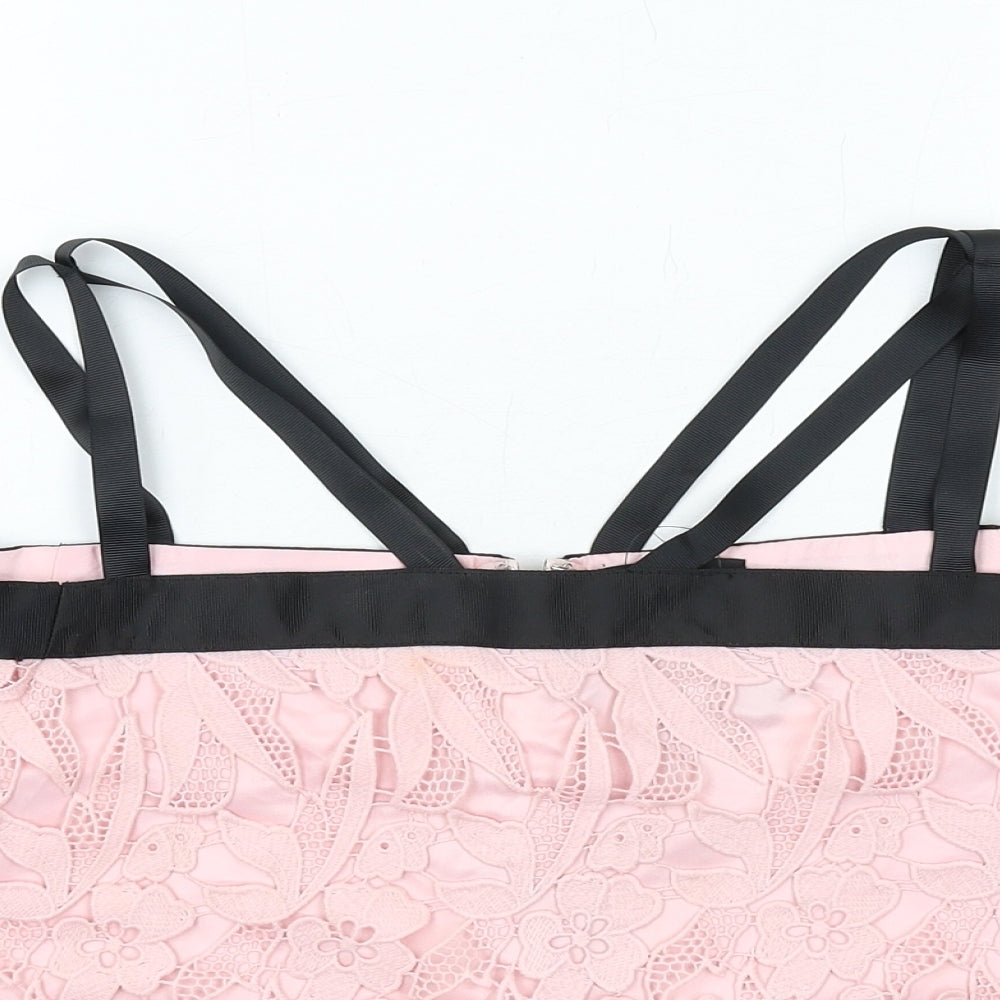 Topshop Womens Pink Polyester Cropped Blouse Size 10 Square Neck