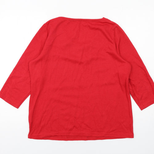 Bonmarché Womens Red Polyester Basic T-Shirt Size 16 Scoop Neck - Embellished Neckline