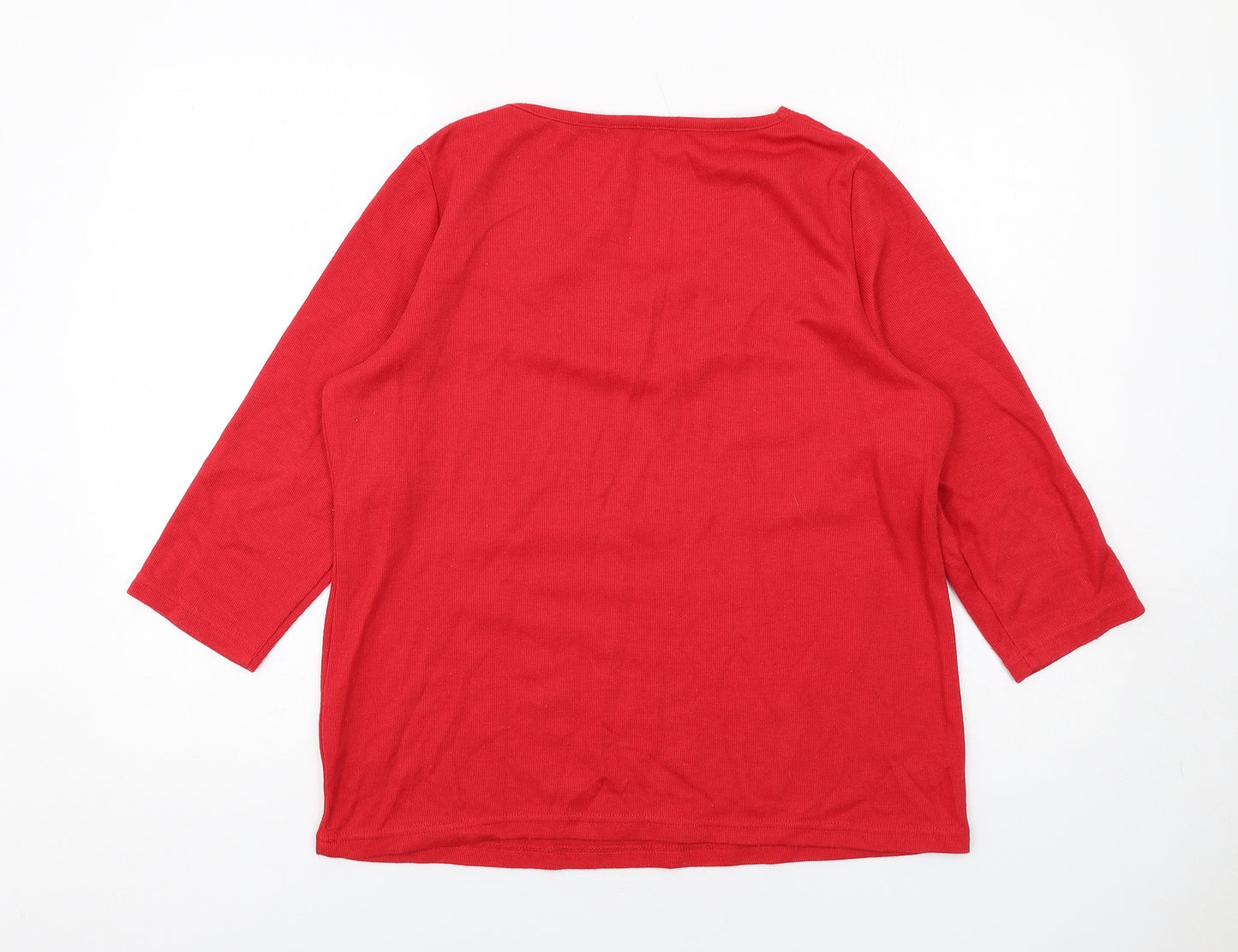 Bonmarché Womens Red Polyester Basic T-Shirt Size 16 Scoop Neck - Embellished Neckline