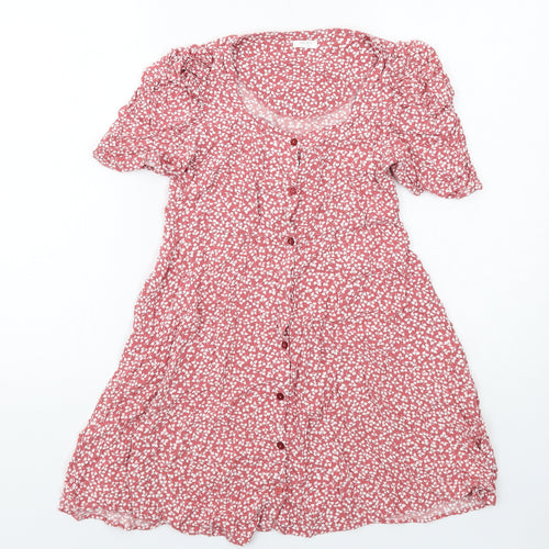 NEXT Girls Pink Geometric Viscose A-Line Size 12 Years Scoop Neck Button