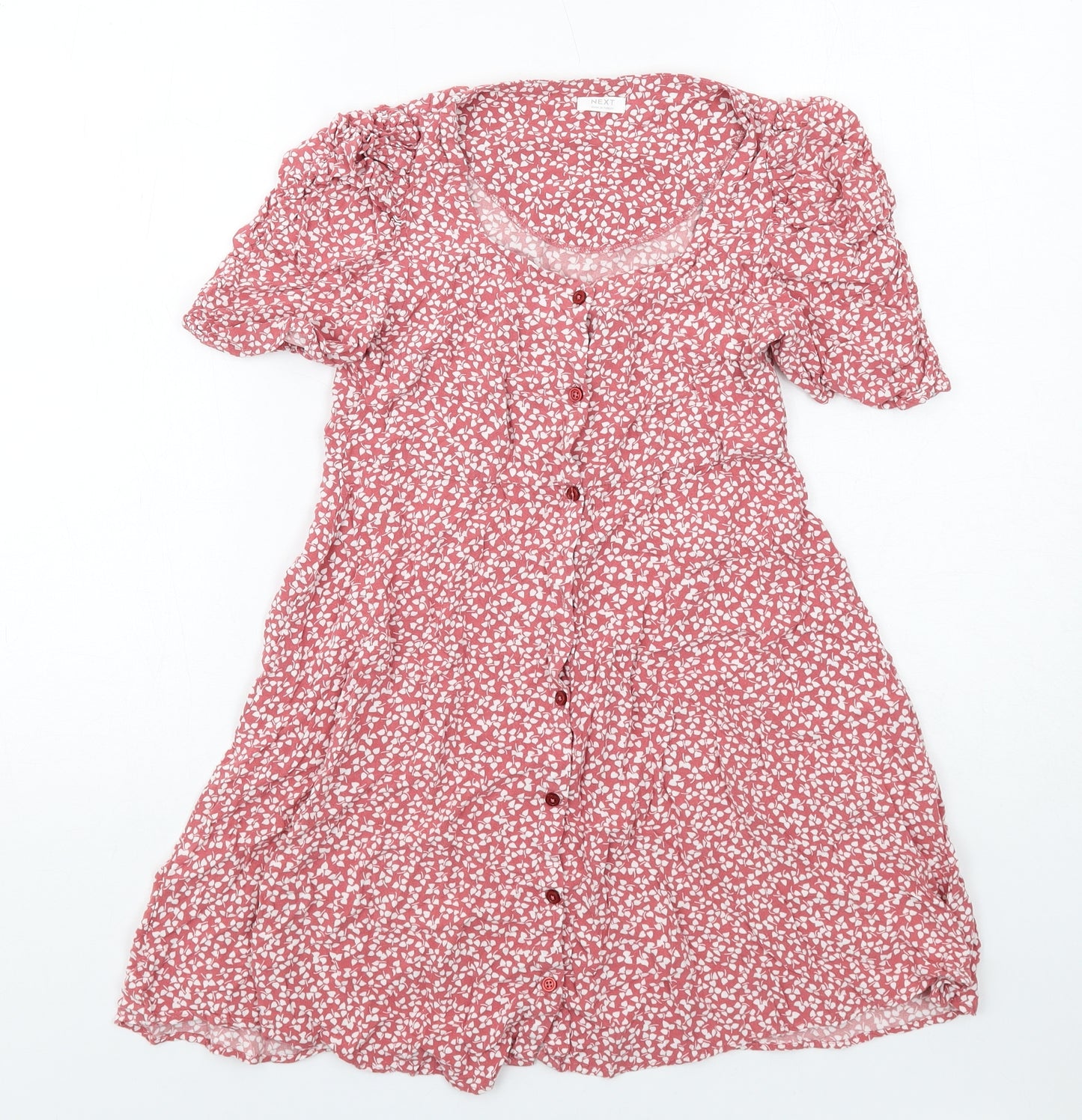 NEXT Girls Pink Geometric Viscose A-Line Size 12 Years Scoop Neck Button