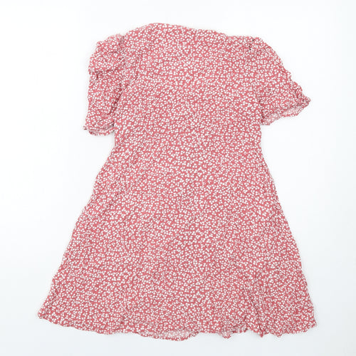 NEXT Girls Pink Geometric Viscose A-Line Size 12 Years Scoop Neck Button