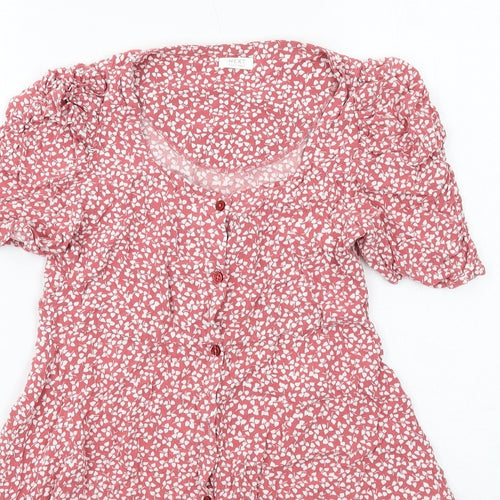 NEXT Girls Pink Geometric Viscose A-Line Size 12 Years Scoop Neck Button