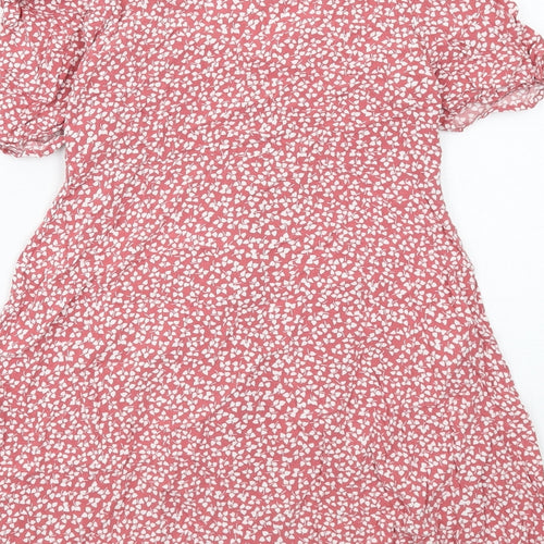NEXT Girls Pink Geometric Viscose A-Line Size 12 Years Scoop Neck Button