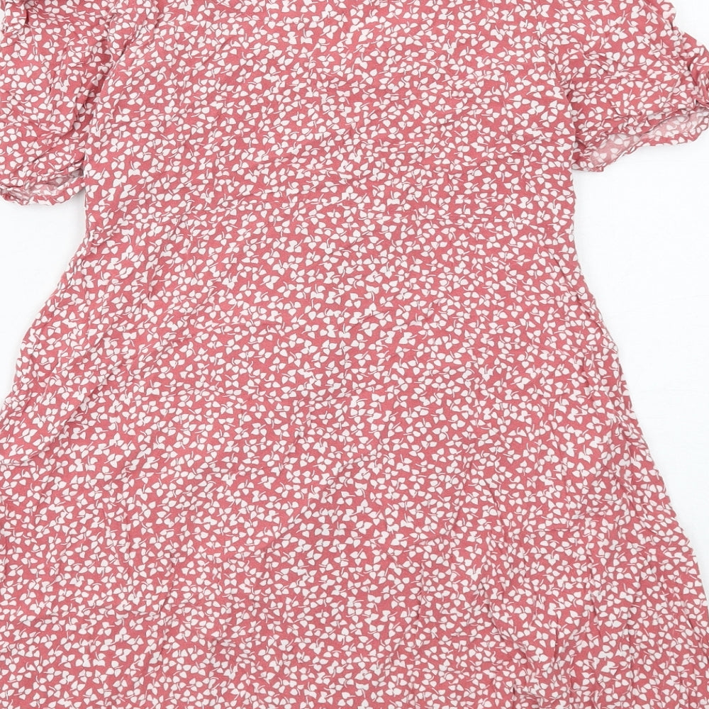 NEXT Girls Pink Geometric Viscose A-Line Size 12 Years Scoop Neck Button