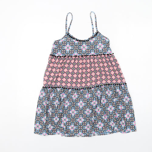 Topshop Womens Multicoloured Geometric Polyester Slip Dress Size 8 Round Neck Pullover