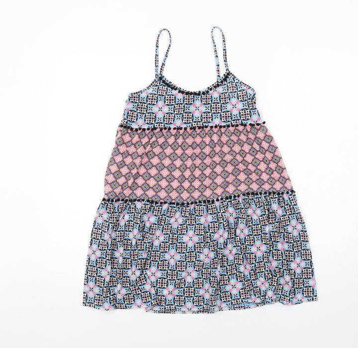 Topshop Womens Multicoloured Geometric Polyester Slip Dress Size 8 Round Neck Pullover
