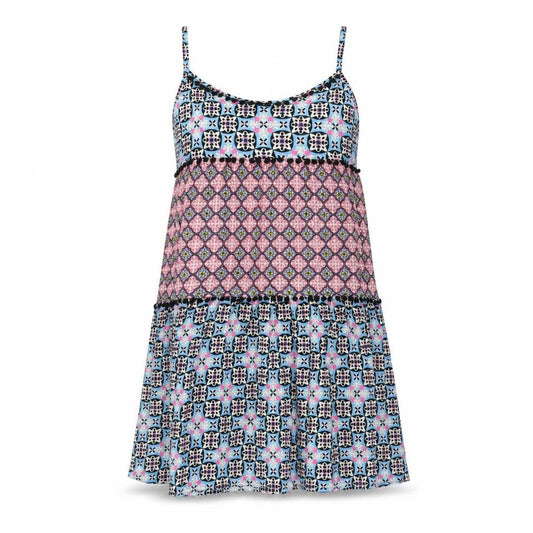 Front view of Topshop women’s multicoloured geometric polyester slip dress, size UK 8, round neck pullover