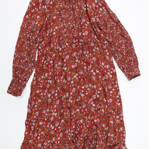 Marks and Spencer Womens Brown Floral Viscose A-Line Size 18 Round Neck Pullover