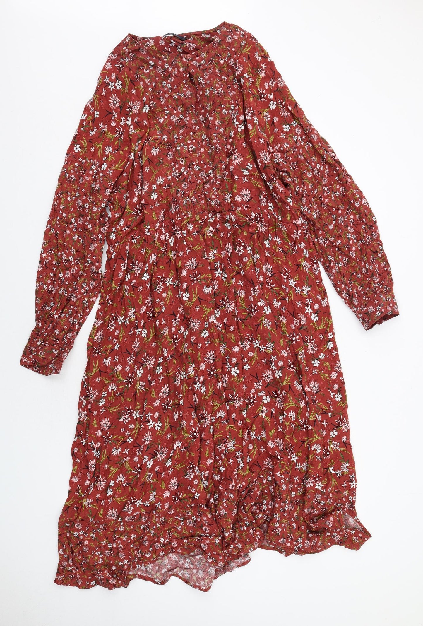Marks and Spencer Womens Brown Floral Viscose A-Line Size 18 Round Neck Pullover