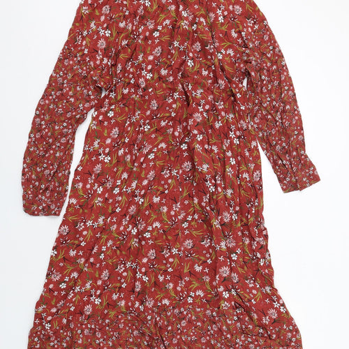 Marks and Spencer Womens Brown Floral Viscose A-Line Size 18 Round Neck Pullover