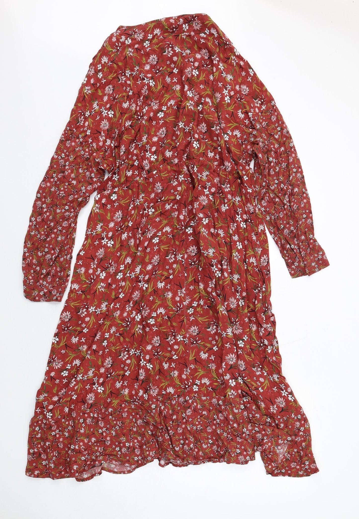 Marks and Spencer Womens Brown Floral Viscose A-Line Size 18 Round Neck Pullover