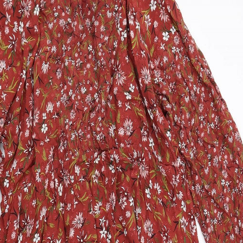 Marks and Spencer Womens Brown Floral Viscose A-Line Size 18 Round Neck Pullover
