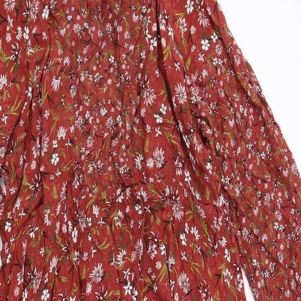 Marks and Spencer Womens Brown Floral Viscose A-Line Size 18 Round Neck Pullover