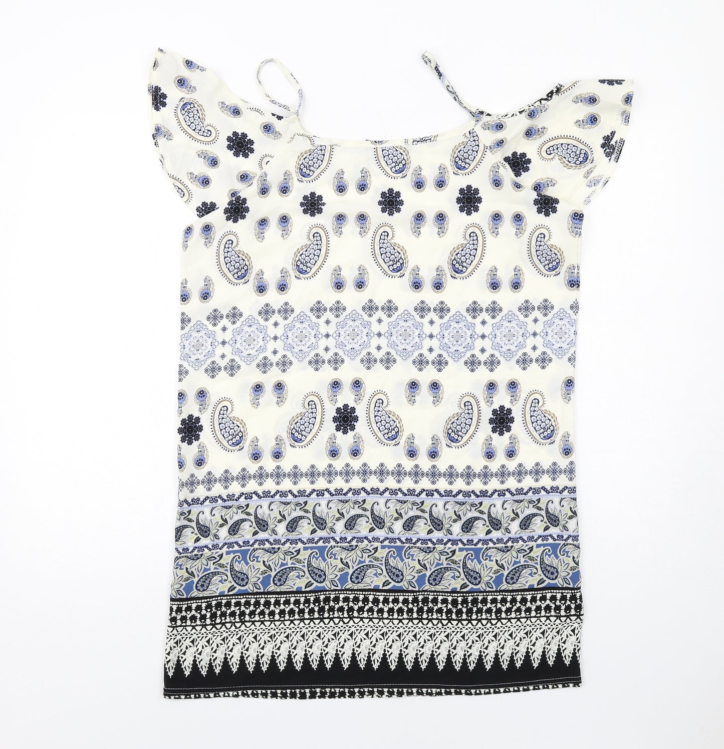 Boohoo Womens Multicoloured Paisley Polyester A-Line Size 10 Round Neck Pullover - Cold shoulder