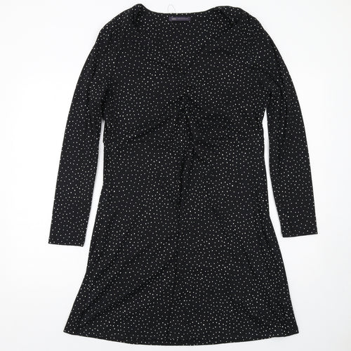 Marks and Spencer Womens Black Geometric Polyester A-Line Size 16 V-Neck Pullover