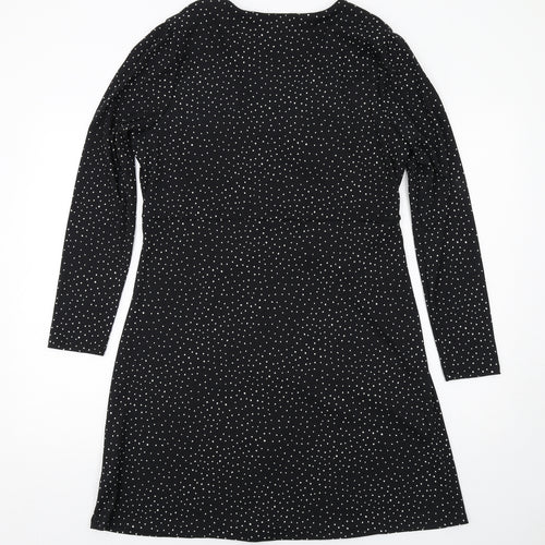 Marks and Spencer Womens Black Geometric Polyester A-Line Size 16 V-Neck Pullover