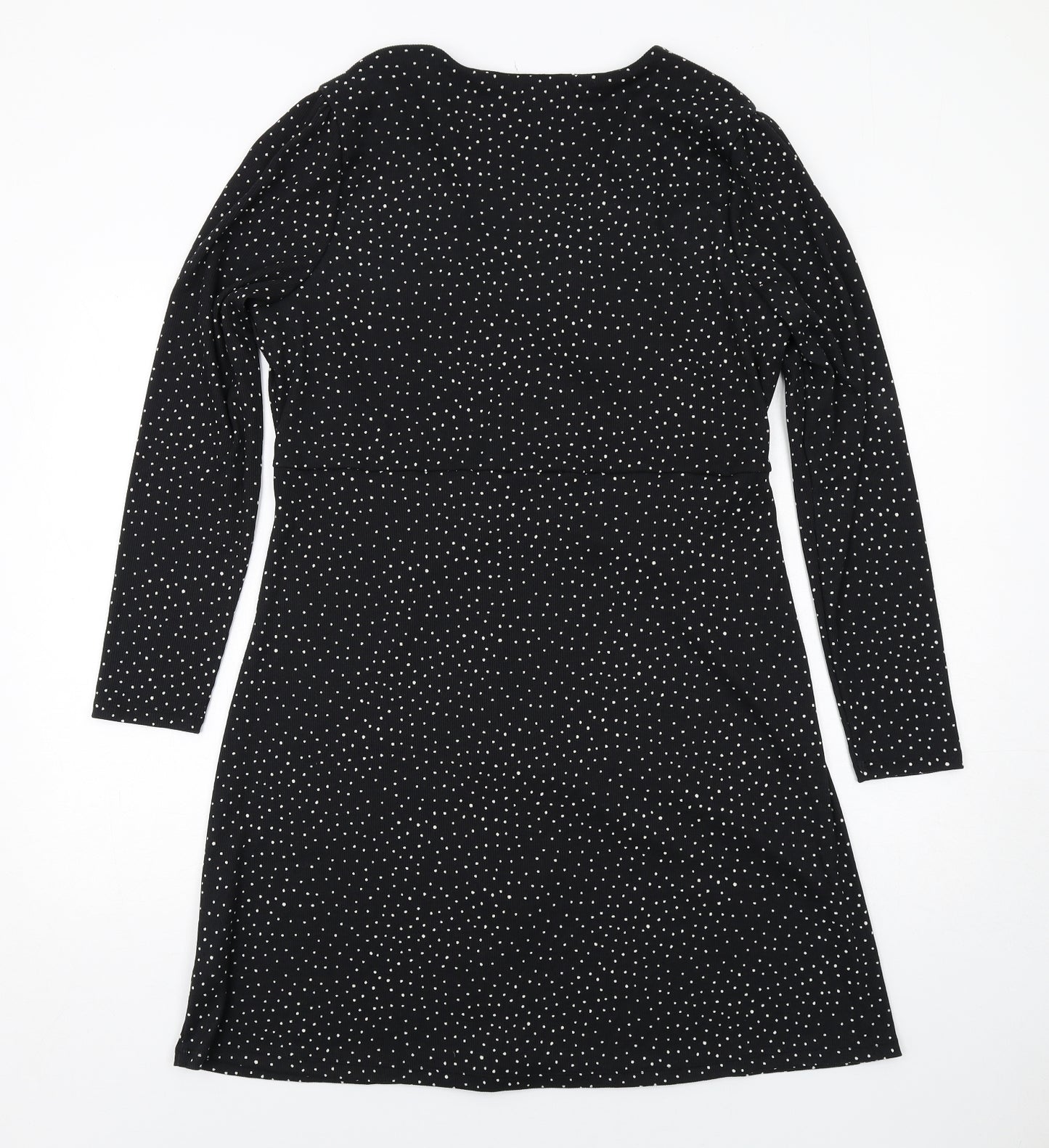 Marks and Spencer Womens Black Geometric Polyester A-Line Size 16 V-Neck Pullover