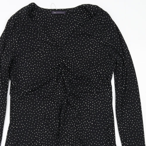 Marks and Spencer Womens Black Geometric Polyester A-Line Size 16 V-Neck Pullover