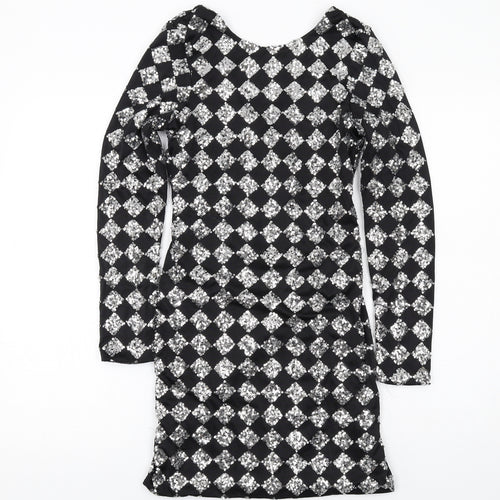 Motel Womens Black Argyle/Diamond Polyester Bodycon Size S Round Neck Pullover