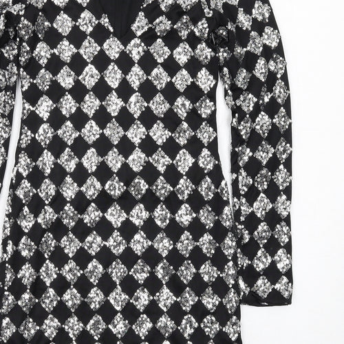 Motel Womens Black Argyle/Diamond Polyester Bodycon Size S Round Neck Pullover