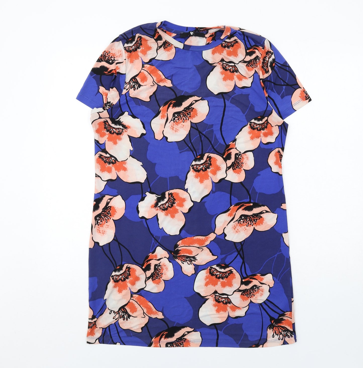 Very Womens Blue Floral Polyester A-Line Size 10 Round Neck Pullover