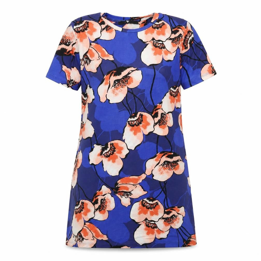 Front view of Very women’s blue floral polyester a-line, size UK 10, round neck pullover