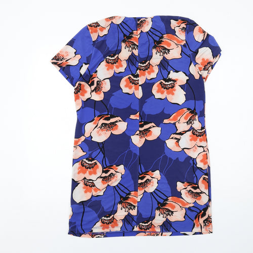 Very Womens Blue Floral Polyester A-Line Size 10 Round Neck Pullover