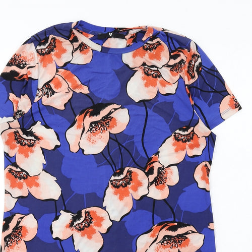 Very Womens Blue Floral Polyester A-Line Size 10 Round Neck Pullover