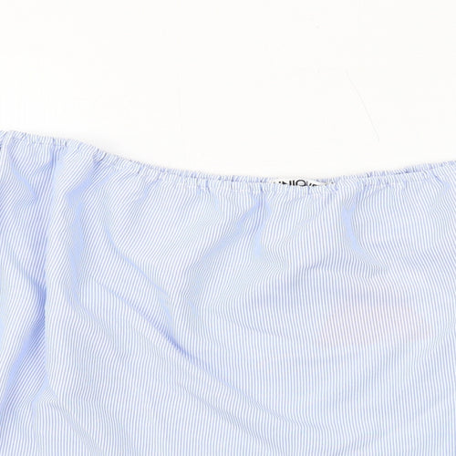 Unique 21 Womens Blue Striped Polyester Cropped Blouse Size 16 Off the Shoulder