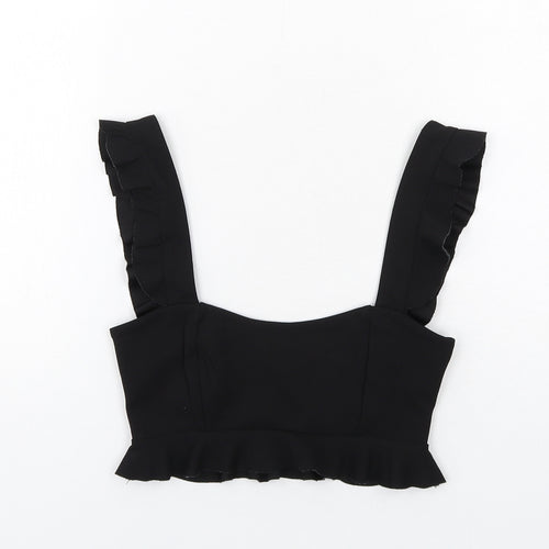 Zara Womens Black Polyester Cropped Tank Size S Square Neck