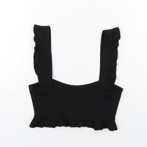 Zara Womens Black Polyester Cropped Tank Size S Square Neck