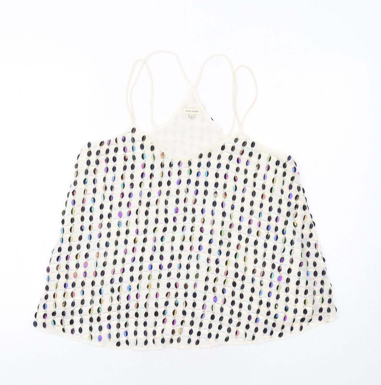 River Island Womens Ivory Polyester Camisole Tank Size 8 V-Neck - Embellished