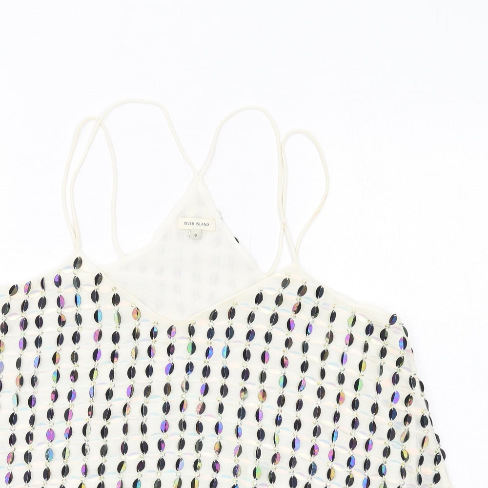 River Island Womens Ivory Polyester Camisole Tank Size 8 V-Neck - Embellished