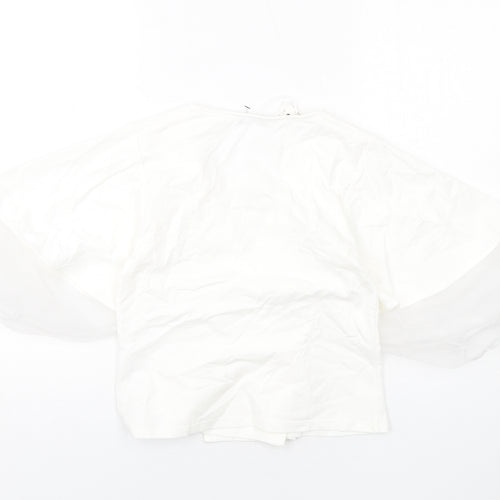 Zara Womens White Viscose Cropped Blouse Size S V-Neck