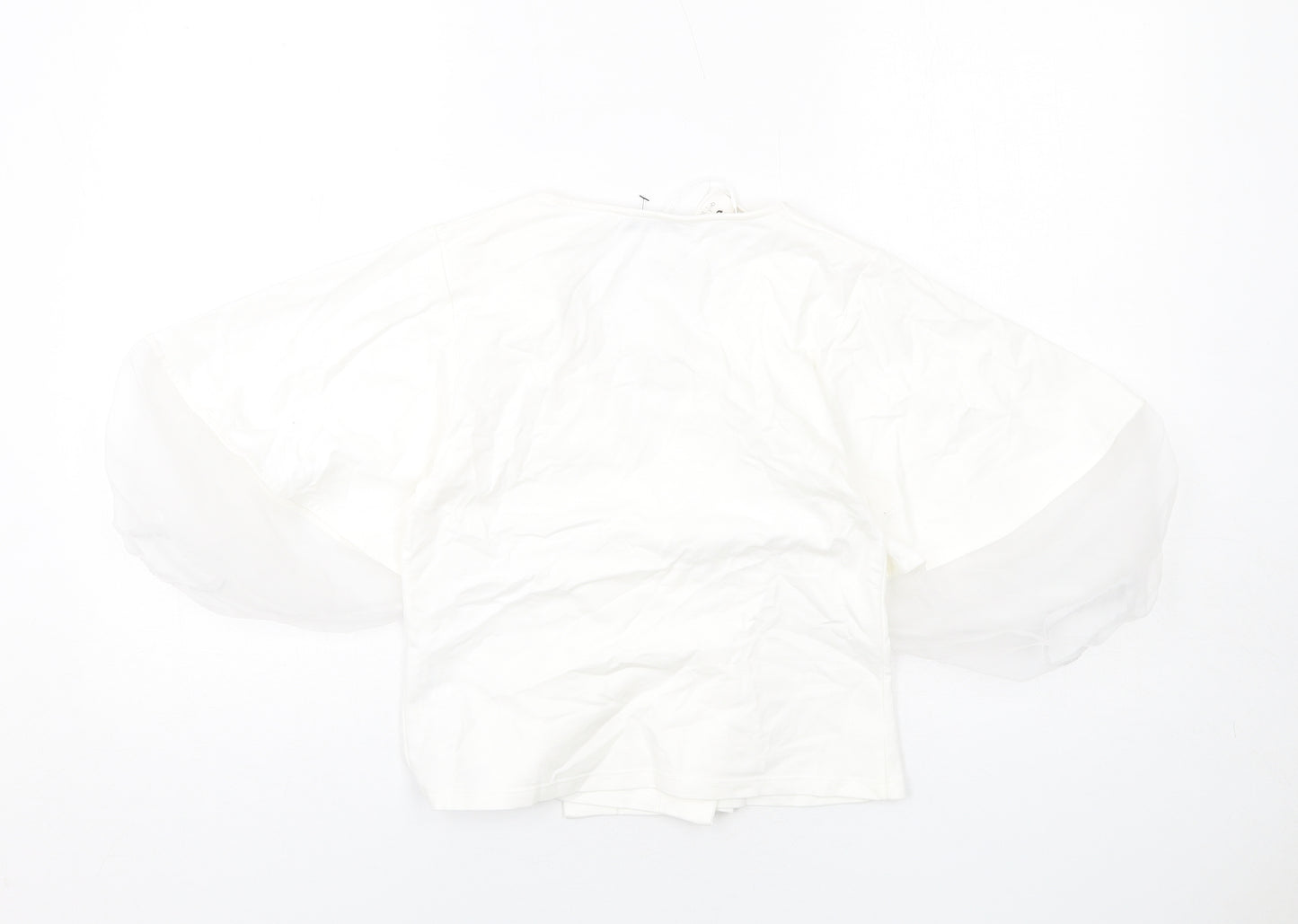 Zara Womens White Viscose Cropped Blouse Size S V-Neck