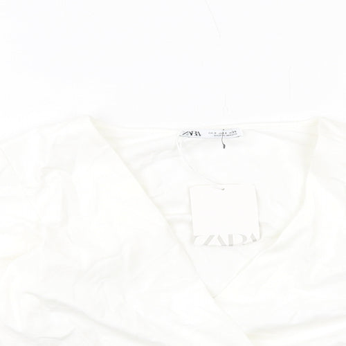 Zara Womens White Viscose Cropped Blouse Size S V-Neck