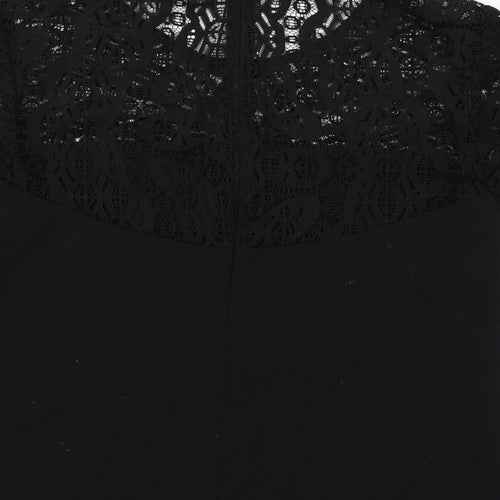 Topshop Womens Black Polyester Basic Blouse Size 8 Round Neck - Lace Details