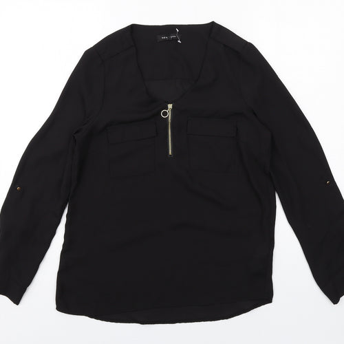 New Look Womens Black Polyester Basic Blouse Size 8 V-Neck