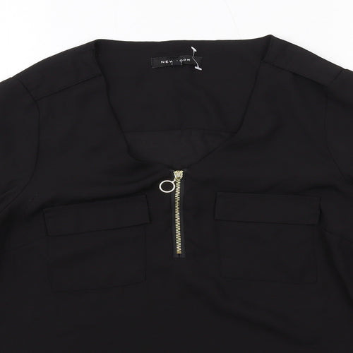 New Look Womens Black Polyester Basic Blouse Size 8 V-Neck